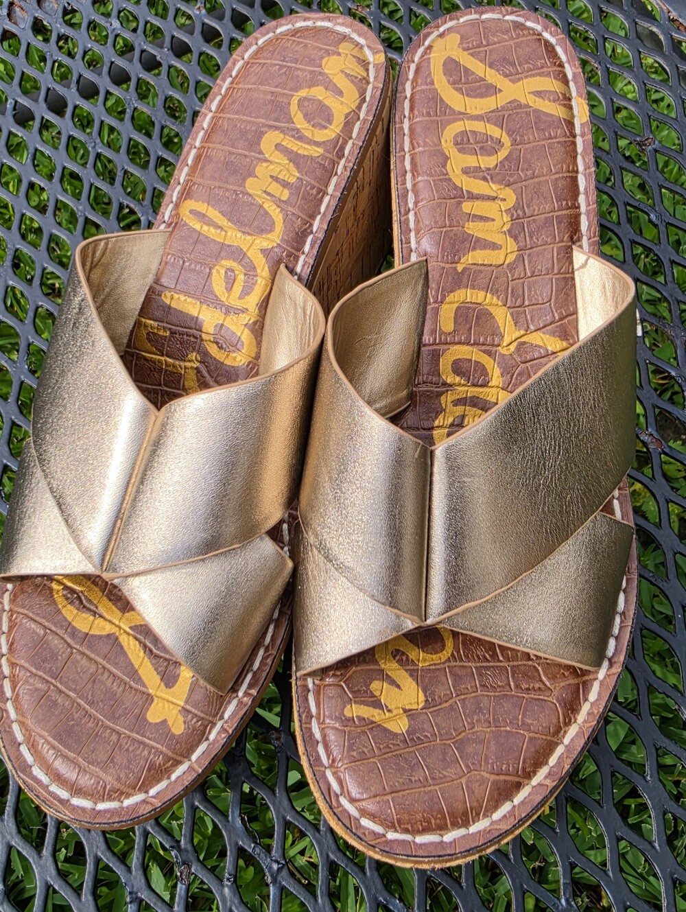 Sam Edelman Remini Platform Wedge Metallic Gold Sandal SZ 9